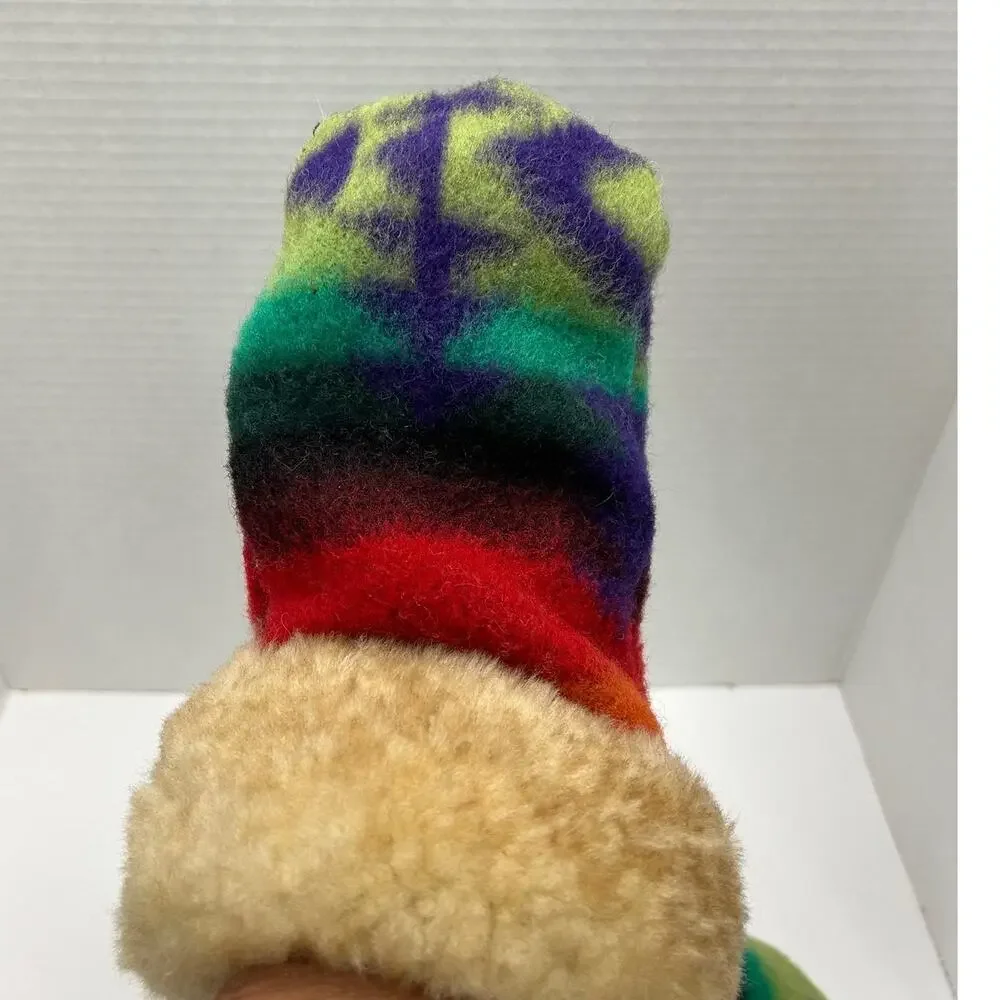 Unbranded Wool Mittens Unisex Large Multicolor Good Faux Fur Trim Striped Winter